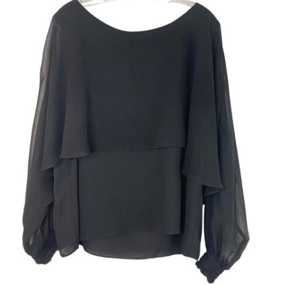 Marc New York Black Cape Overlay Blouse – Sheer Chiffon Wing Sleeve Top XL - Picture 3 of 8